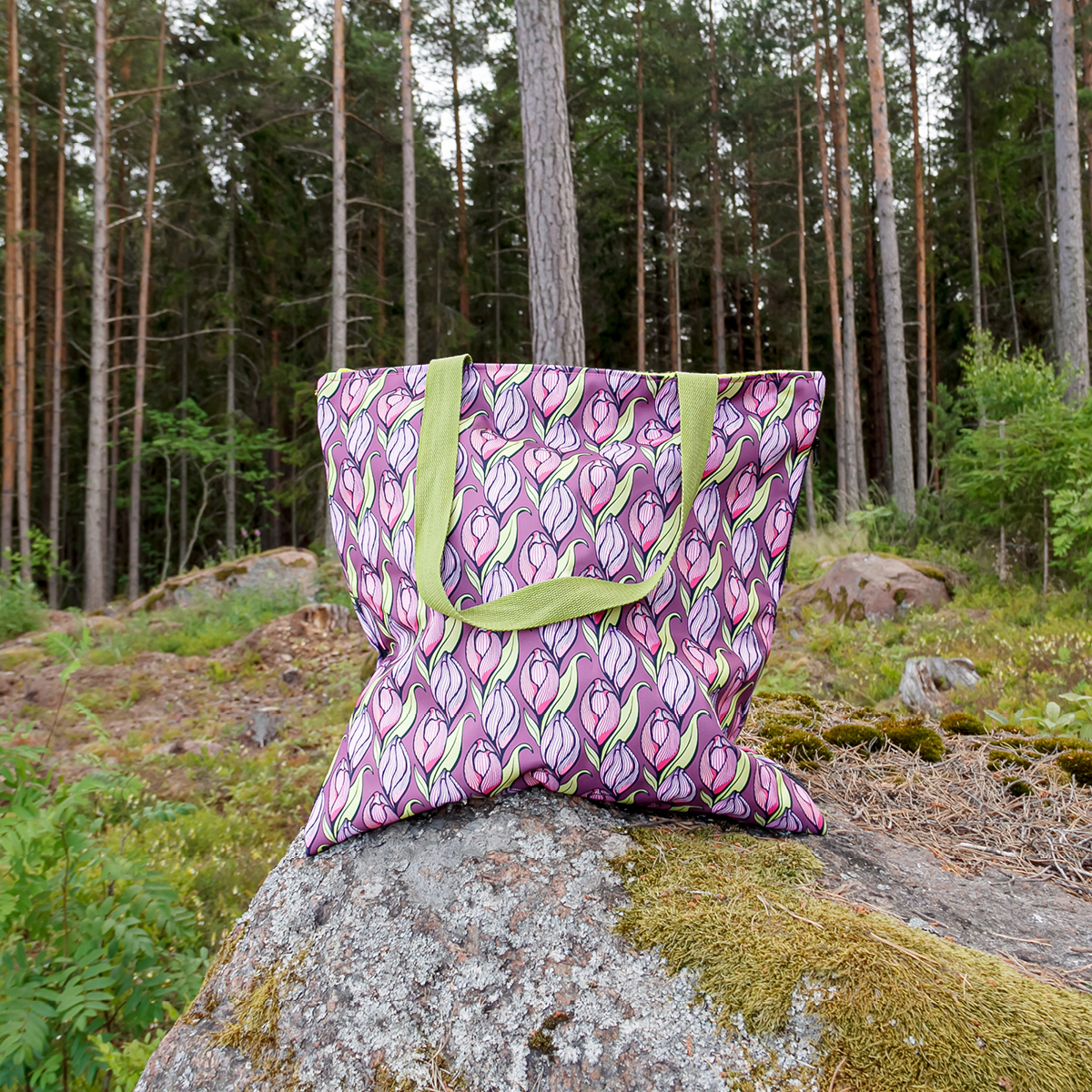 Torba 3 w 1 z ortalionu oraz kodury – wzór Tulipany